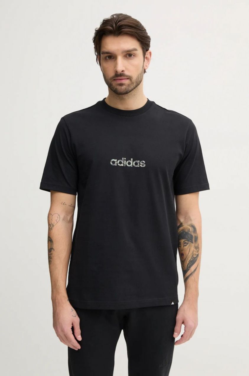 Bavlnené tričko adidas Camo pánske, čierna farba, s potlačou, JN1403