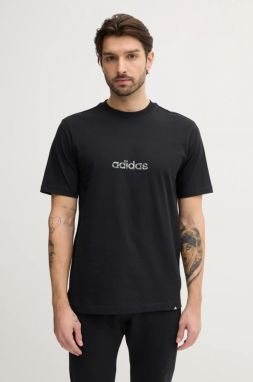 Bavlnené tričko adidas Camo pánske, čierna farba, s potlačou, JN1403