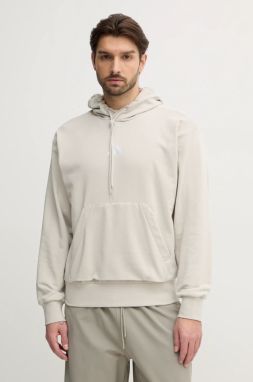 Mikina adidas Feelcozy pánska, béžová farba, s kapucňou, jednofarebná, IN6085