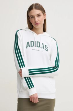 Mikina adidas W L SOFTS Collegiate dámska, biela farba, s kapucňou, s potlačou, JV9149