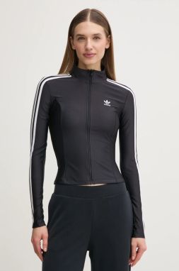 Mikina adidas Originals 3S SLIM TT dámska, čierna farba, vzorovaná, JD5025
