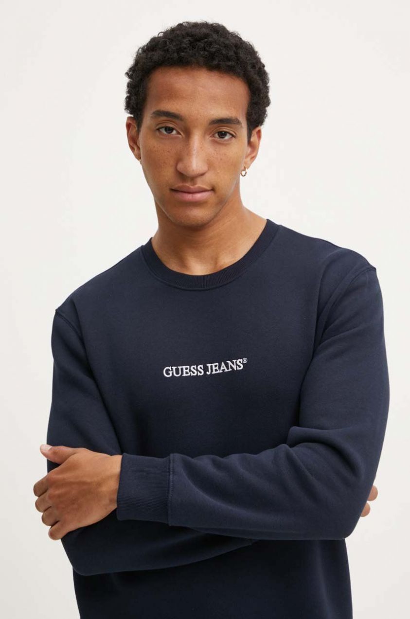 Mikina Guess Jeans tmavomodrá farba, s nášivkou, M4YQ19 K9V31