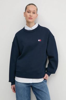 Bavlnená mikina Tommy Jeans dámska, tmavomodrá farba, jednofarebná, DW0DW19408