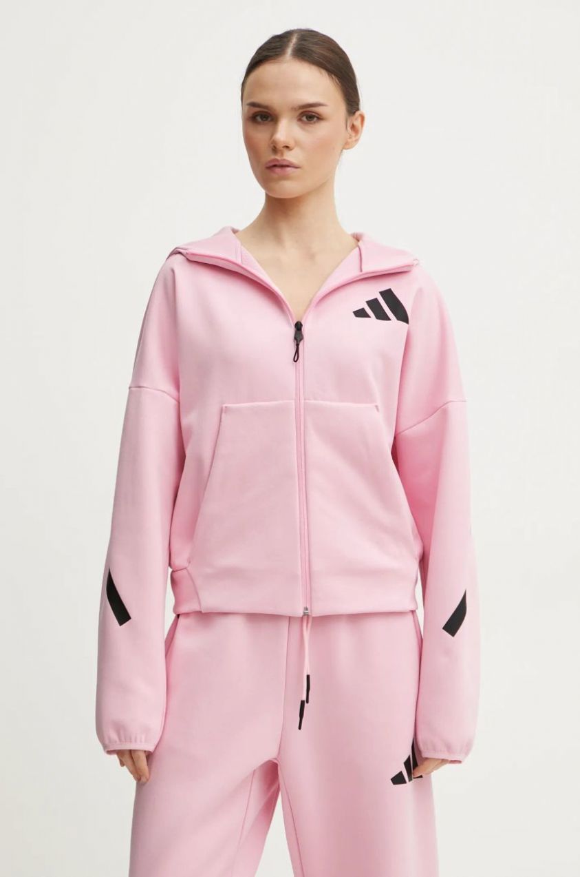 Mikina adidas Z.N.E. dámska, ružová farba, s kapucňou, s potlačou, JC5393