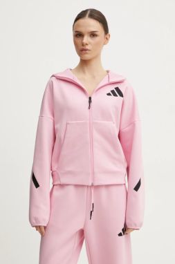 Mikina adidas Z.N.E. dámska, ružová farba, s kapucňou, s potlačou, JC5393