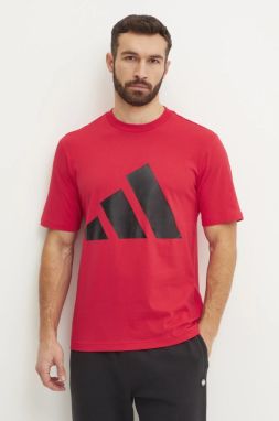 Bavlnené tričko adidas Essentials pánske, červená farba, s potlačou, JE8934