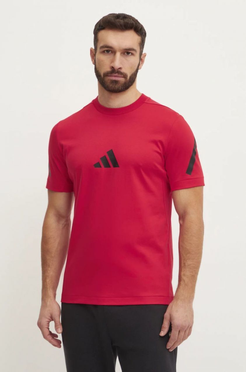 Bavlnené tričko adidas Z.N.E. pánske, červená farba, s potlačou, JC7922