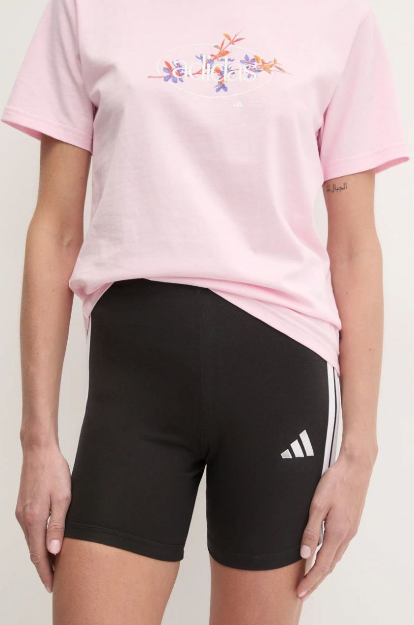 Šortky adidas Essentials dámske, čierna farba, s nášivkou, vysoký pás, JE1223