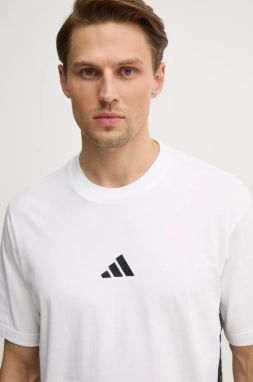 Bavlnené tričko adidas Essentials pánske, biela farba, s nášivkou, JE6388