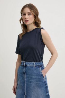 Bavlnené tričko Twinset dámske, tmavomodrá farba, 251TP2640