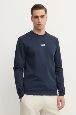 Bavlnená mikina EA7 Emporio Armani pánska, tmavomodrá farba, jednofarebná, PJVRZ.8NPM30