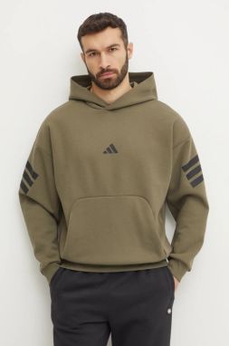 Mikina adidas Future Icons pánska, zelená farba, s kapucňou, jednofarebná, JD4856