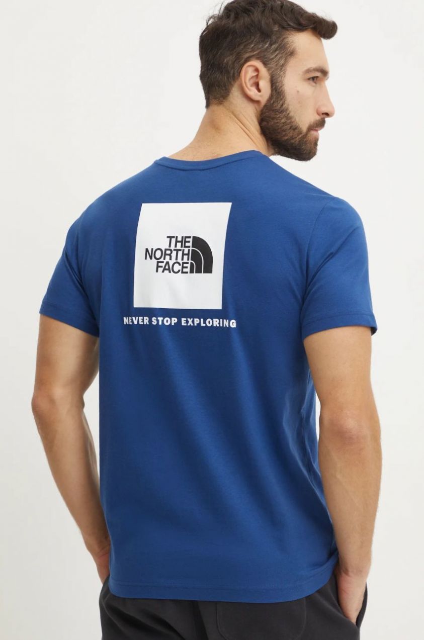 Bavlnené tričko The North Face Redbox pánske, tmavomodrá farba, s potlačou, NF0A87NPH4B1