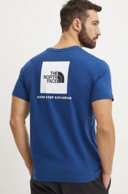 Bavlnené tričko The North Face Redbox pánske, tmavomodrá farba, s potlačou, NF0A87NPH4B1