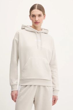 Mikina adidas Essentials Linear dámska, béžová farba, s kapucňou, jednofarebná, JG8652