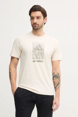 Tričko adidas TERREX Wild pánske, béžová farba, s potlačou, JN4267