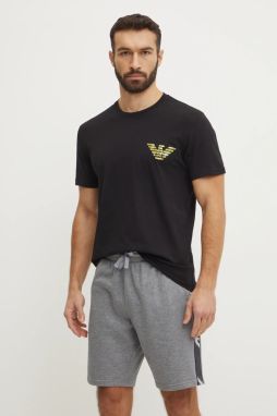 Bavlnené plážové tričko Emporio Armani Underwear čierna farba, s potlačou, EM000574 AF12349