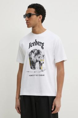 Bavlnené tričko Iceberg pánske, biela farba, s potlačou, F025 6307