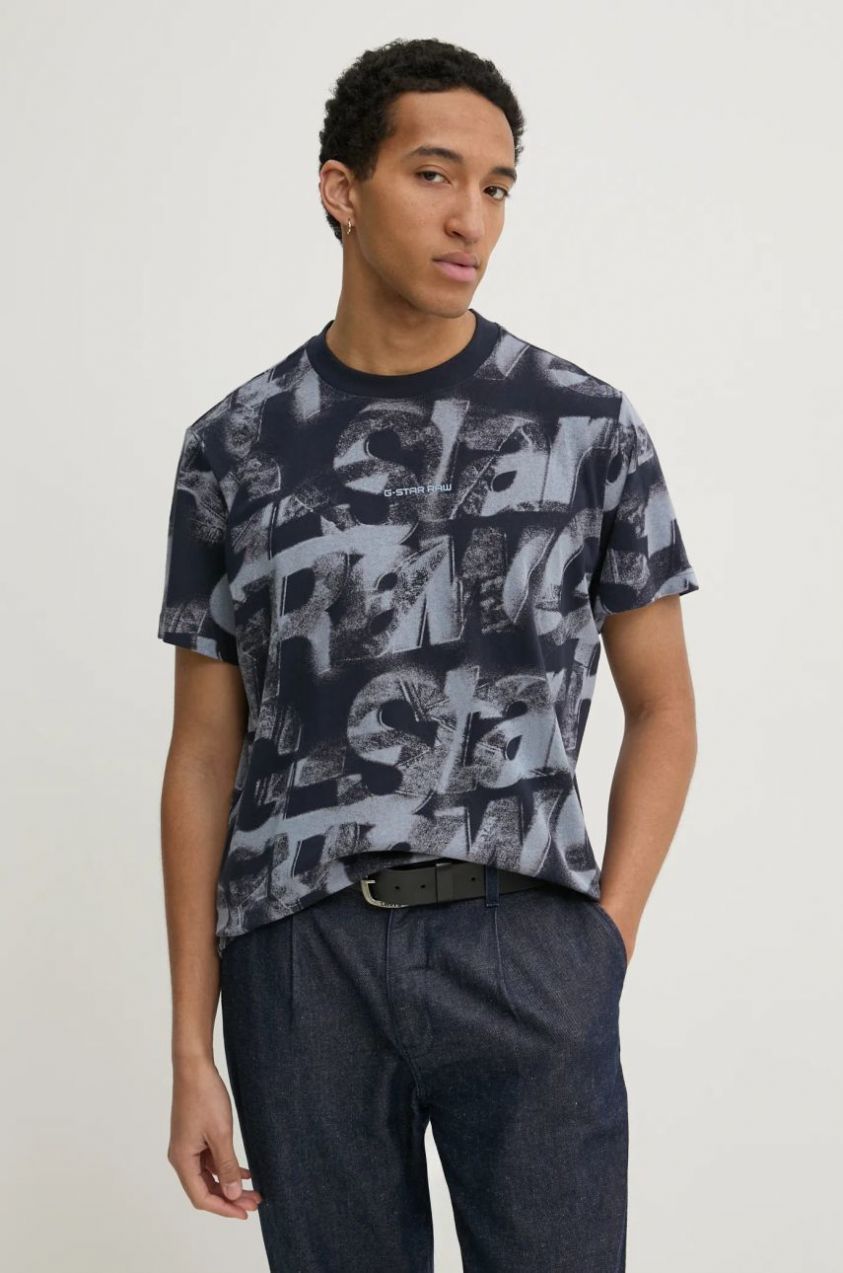 Bavlnené tričko G-Star Raw pánske, tmavomodrá farba, vzorované, D26290-C338
