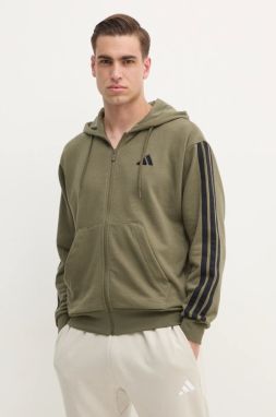 Mikina adidas Essentials pánska, zelená farba, s kapucňou, vzorovaná, JD1875