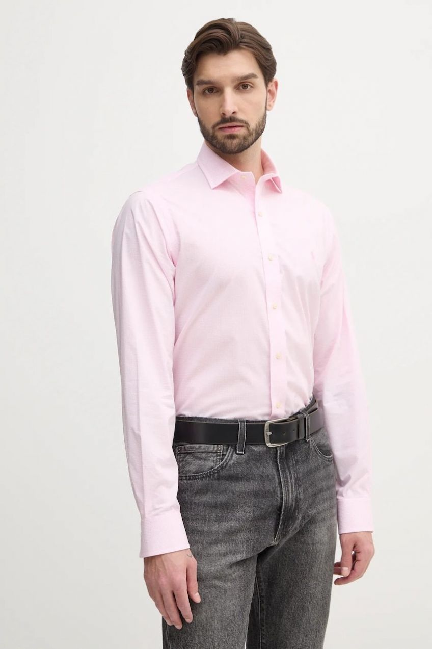 Bavlnená košeľa Polo Ralph Lauren pánska, ružová farba, regular, s talianskym golierom, 712969006
