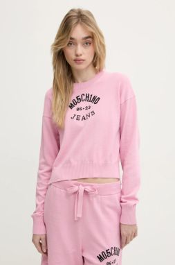 Bavlnený sveter Moschino Jeans ružová farba, tenký, 0907 3201
