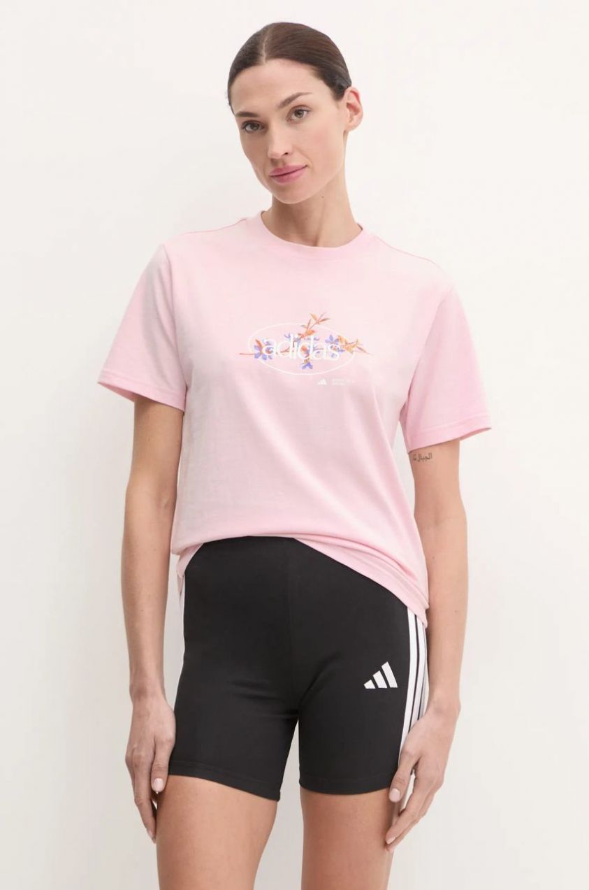 Bavlnené tričko adidas W Elem Flrl Tee dámske, ružová farba, JP0114