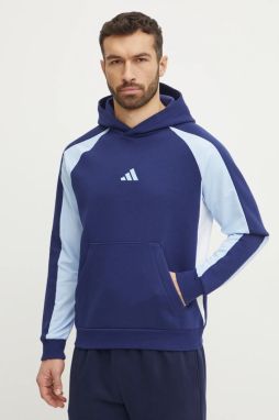 Mikina adidas Essential Colorblock pánska, tmavomodrá farba, s kapucňou, vzorovaná, JD8064