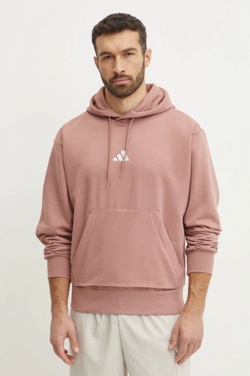 Mikina adidas Feelcozy pánska, ružová farba, s kapucňou, jednofarebná, IN6069
