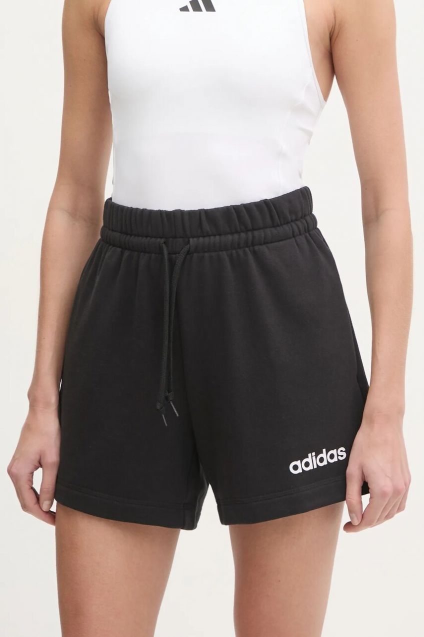 Šortky adidas Essentials Linear dámske, čierna farba, jednofarebné, stredne vysoký pás, JG8639