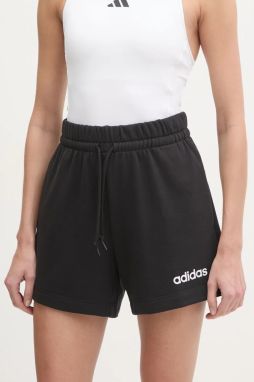 Šortky adidas Essentials Linear dámske, čierna farba, jednofarebné, stredne vysoký pás, JG8639