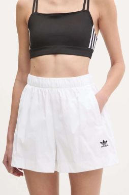 Šortky adidas Originals Essential dámske, biela farba, jednofarebné, stredne vysoký pás, JD1510