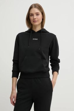 Mikina Guess SOFIA dámska, čierna farba, s kapucňou, jednofarebná, O5RQ02 KCO31