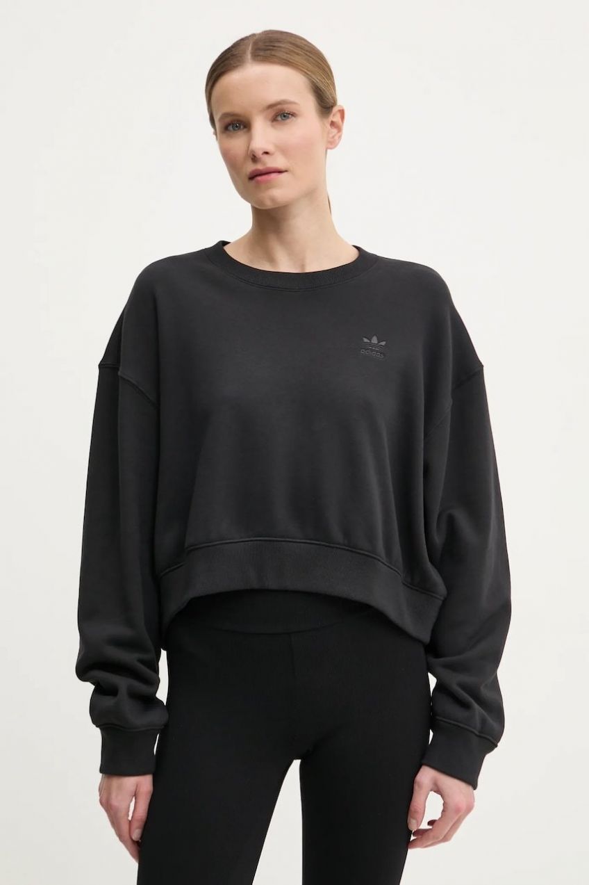 Bavlnená mikina adidas Originals Nelson dámska, čierna farba, s potlačou, JC8335