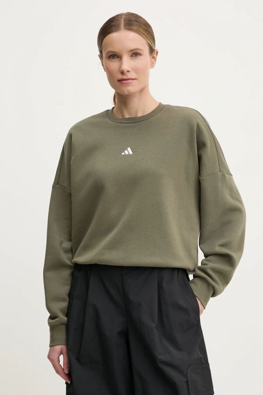 Mikina adidas Essentials dámska, zelená farba, jednofarebná, JI6064