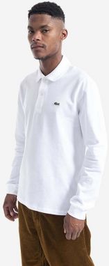 Bavlnené tričko s dlhým rukávom Lacoste L1312.001-001, biela farba, jednofarebné