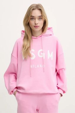 Bavlnená mikina MSGM dámska, ružová farba, s kapucňou, s potlačou, 2000MDM515.300000