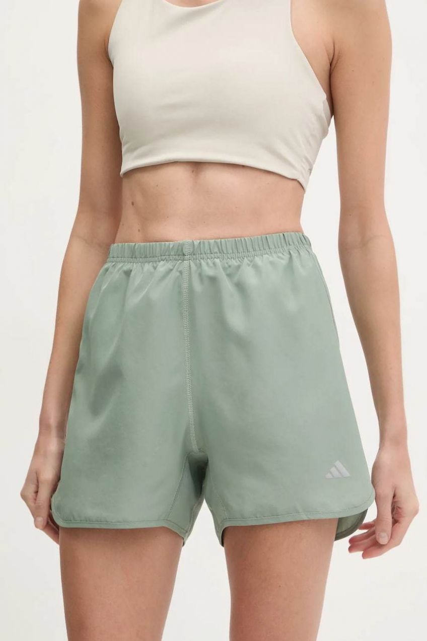 Bežecké šortky adidas Performance Run It zelená farba, jednofarebné, vysoký pás, JD2341