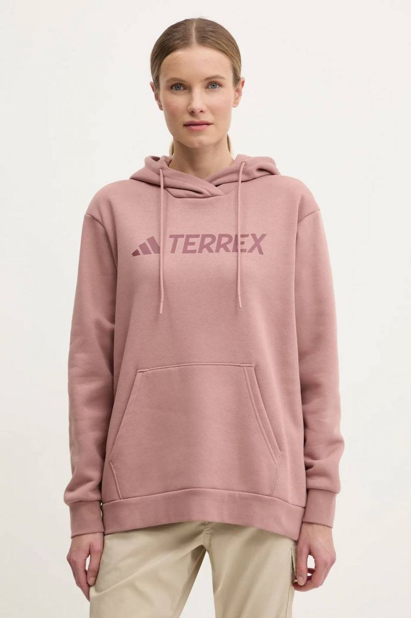 Tepláková mikina adidas TERREX Multi ružová farba, s kapucňou, s potlačou, JF9090