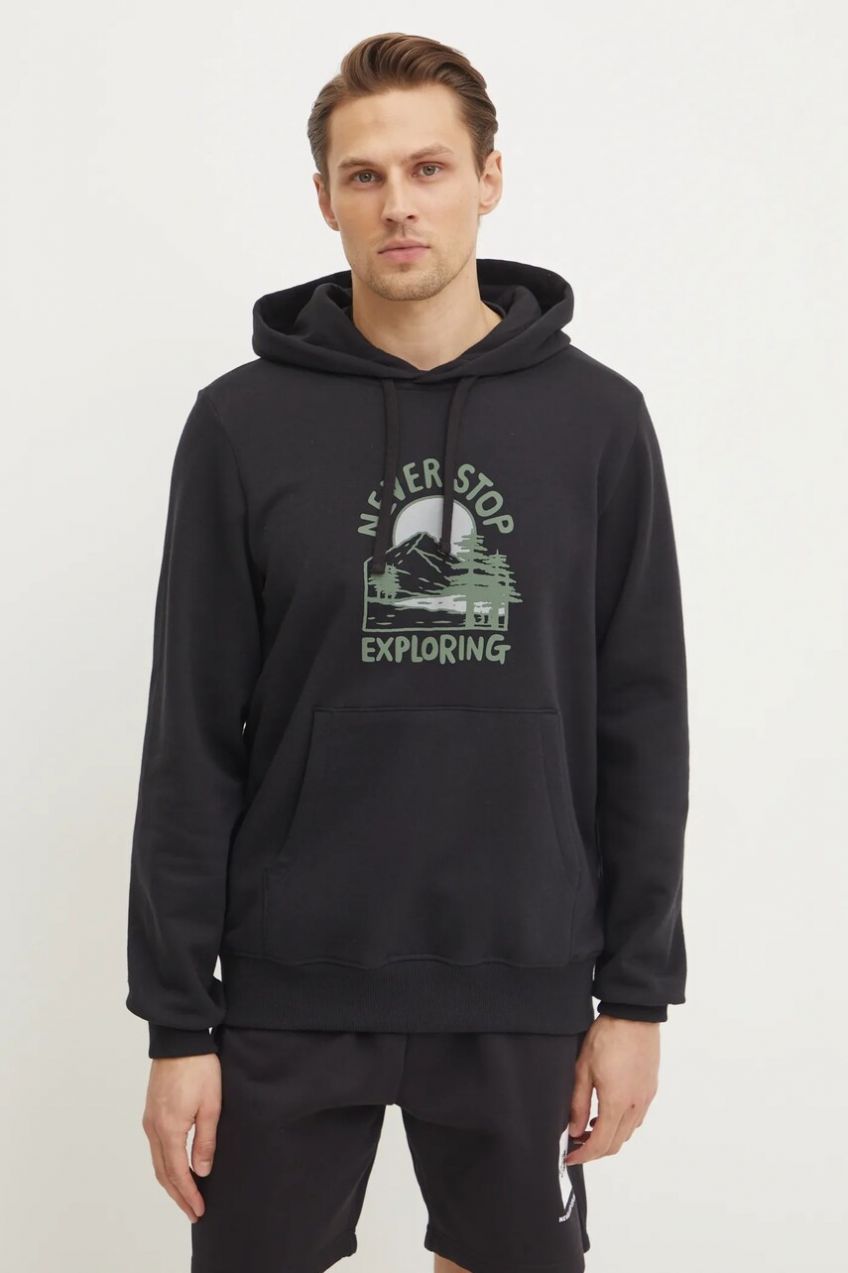 Bavlnená mikina The North Face Outdoor Graphic pánska, čierna farba, s kapucňou, s potlačou, NF0A8C20JK31