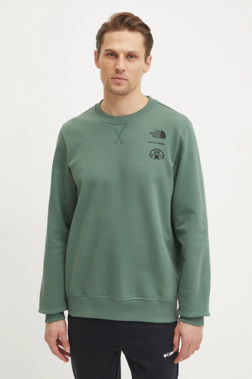 Bavlnená mikina The North Face Outdoor Graphic pánska, zelená farba, s potlačou, NF0A8C21HCH1