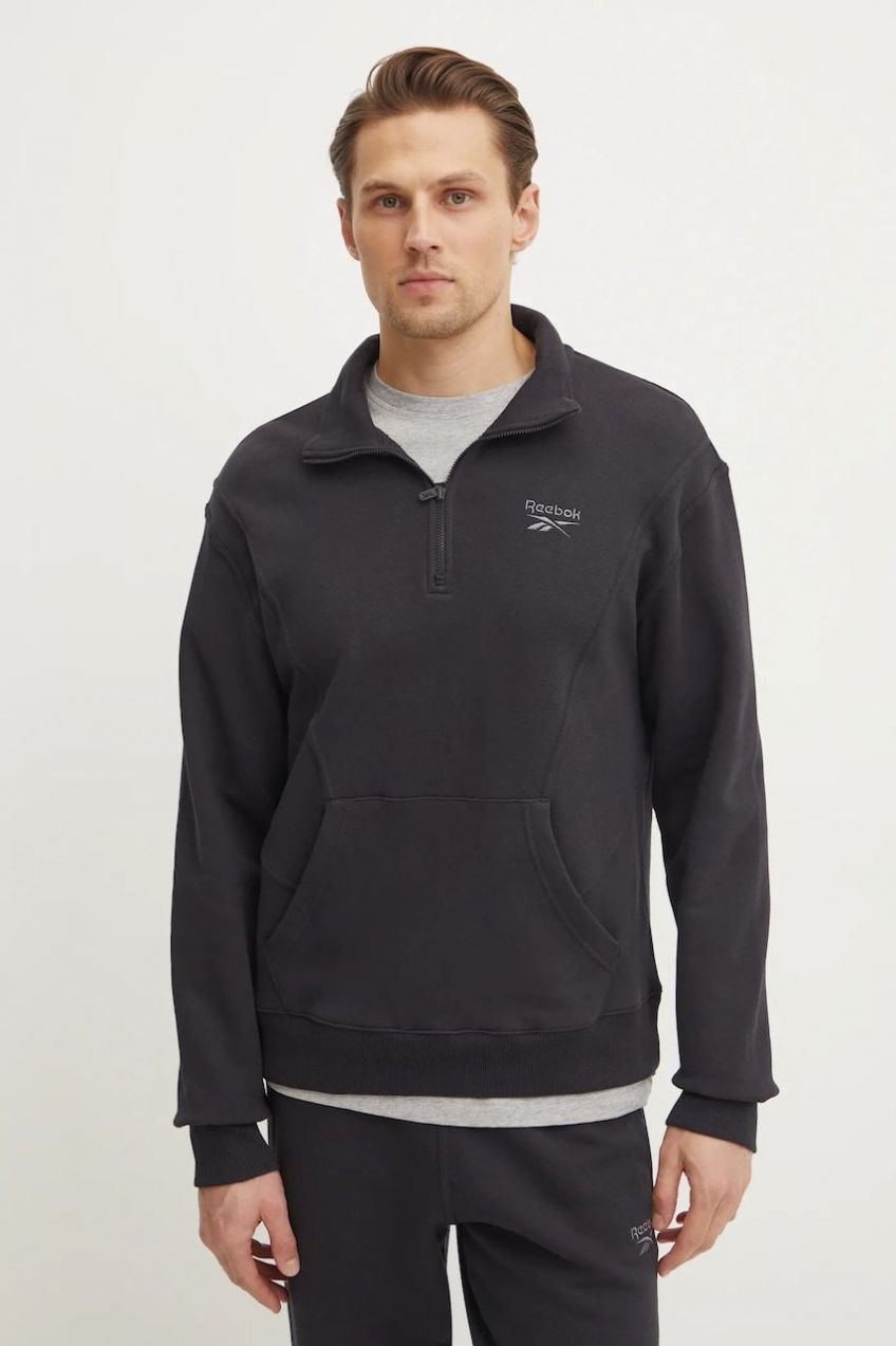 Bavlnená mikina Reebok Classic pánska, čierna farba, s nášivkou, 100214081