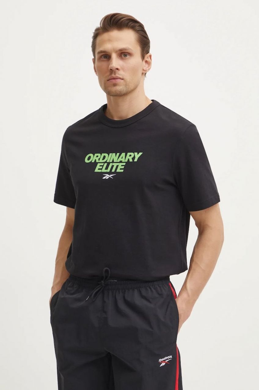 Bavlnené tričko Reebok Classic pánske, čierna farba, s potlačou, 100218824