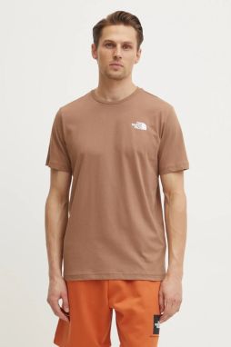 Bavlnené tričko The North Face Redbox pánske, hnedá farba, s potlačou, NF0A87NPAR41