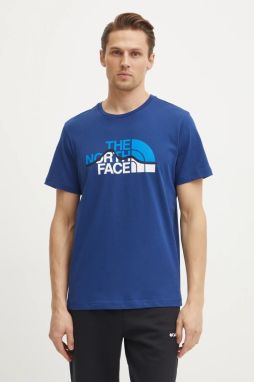 Bavlnené tričko The North Face Mountain Line pánske, tmavomodrá farba, s potlačou, NF0A87NTD1R1