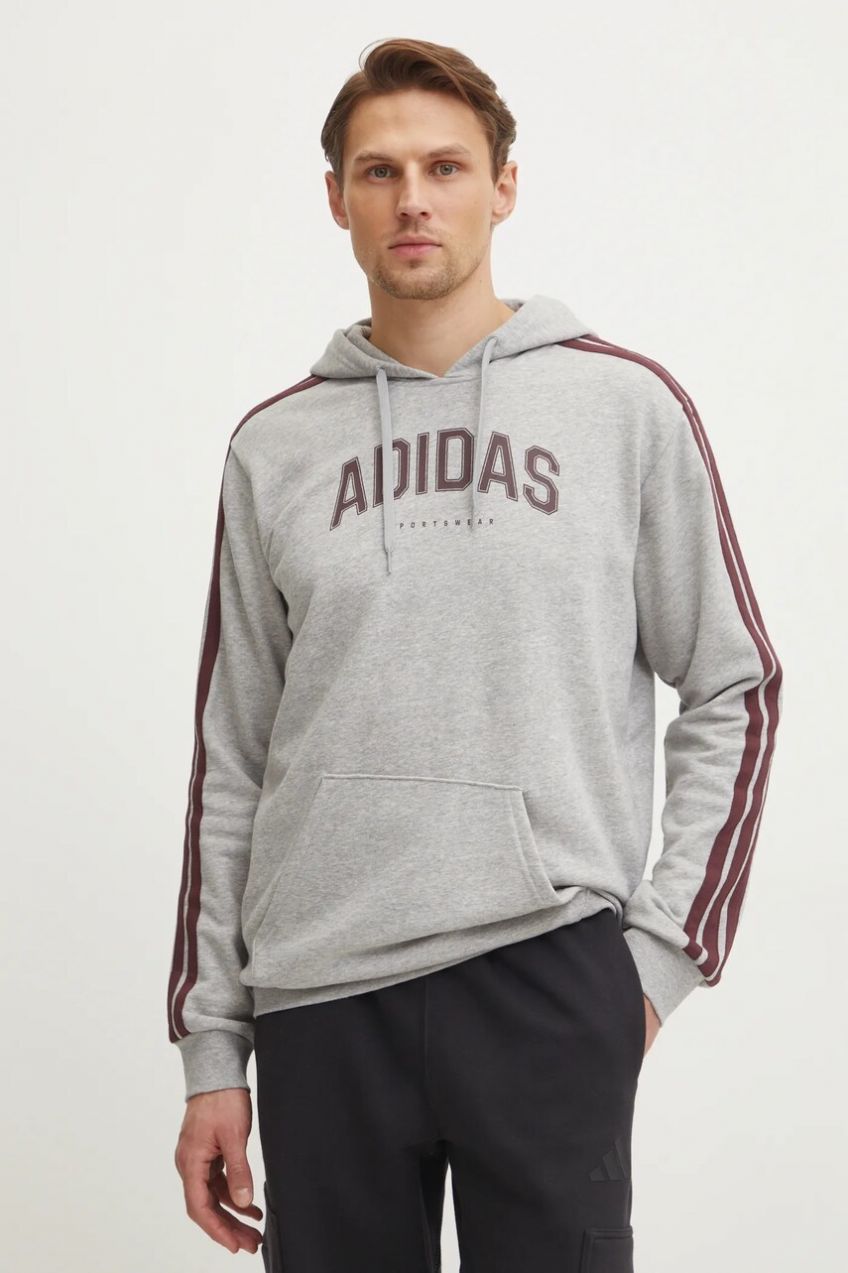 Mikina adidas Collegiate pánska, šedá farba, s kapucňou, s potlačou, JV6505