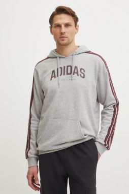 Mikina adidas Collegiate pánska, šedá farba, s kapucňou, s potlačou, JV6505