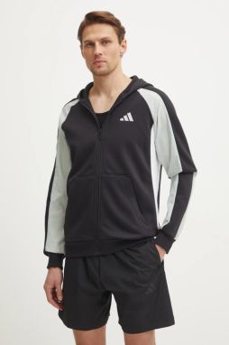 Mikina adidas Essential Colorblock pánska, čierna farba, s kapucňou, vzorovaná, JD8067