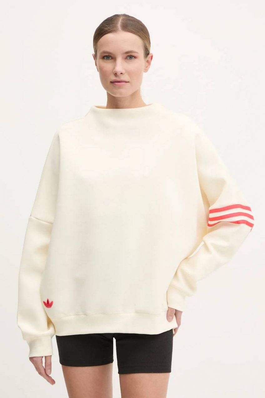 Mikina adidas Originals Neuclassics dámska, béžová farba, s nášivkou, JI8522