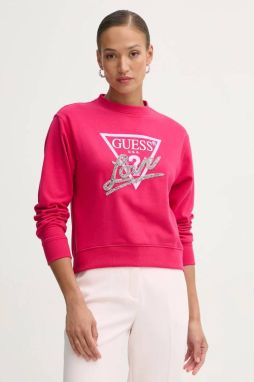 Mikina Guess dámska, ružová farba, s nášivkou, W5RQ04 KB683